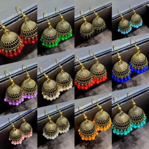 Elegant Gold-Toned Jhumka Earrings with Pearl Accents
