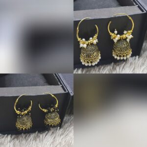 Gold-Toned Jhumka Hoop Earrings with Pearl Dangles
