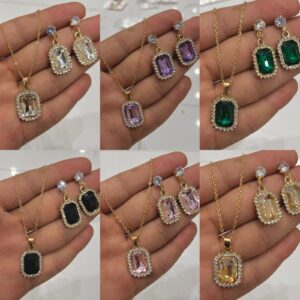 Rectangular Pendant Necklace Set
