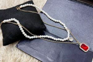 Layered White Bead and Pendant Necklace