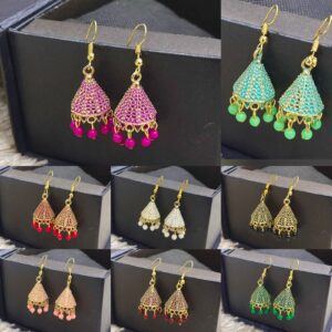 Conical Jhumka Earrings with Gold Filigree