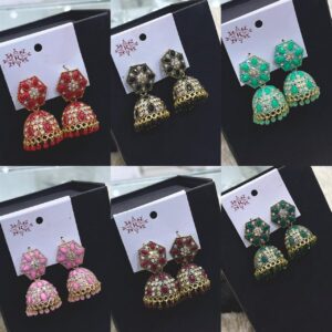 Hexagon Jhumka Earrings with Gold Accents
