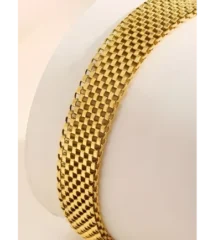 Gold color fashion bracelet with a textured mesh design for artificial jewellery online shopping in Lahore.