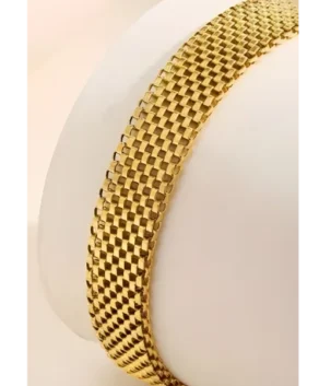Gold color fashion bracelet with a textured mesh design for artificial jewellery online shopping in Lahore.